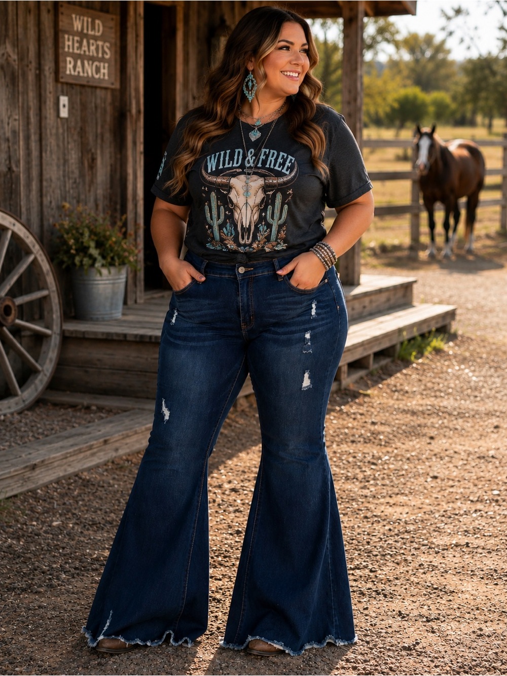 Lucky & Blessed Dark Blue Flare Jeans